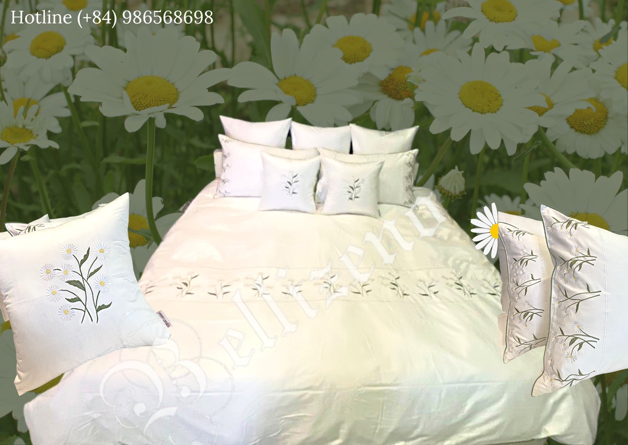 Bộ vỏ chăn gối Cúc Họa Mi - trắng
